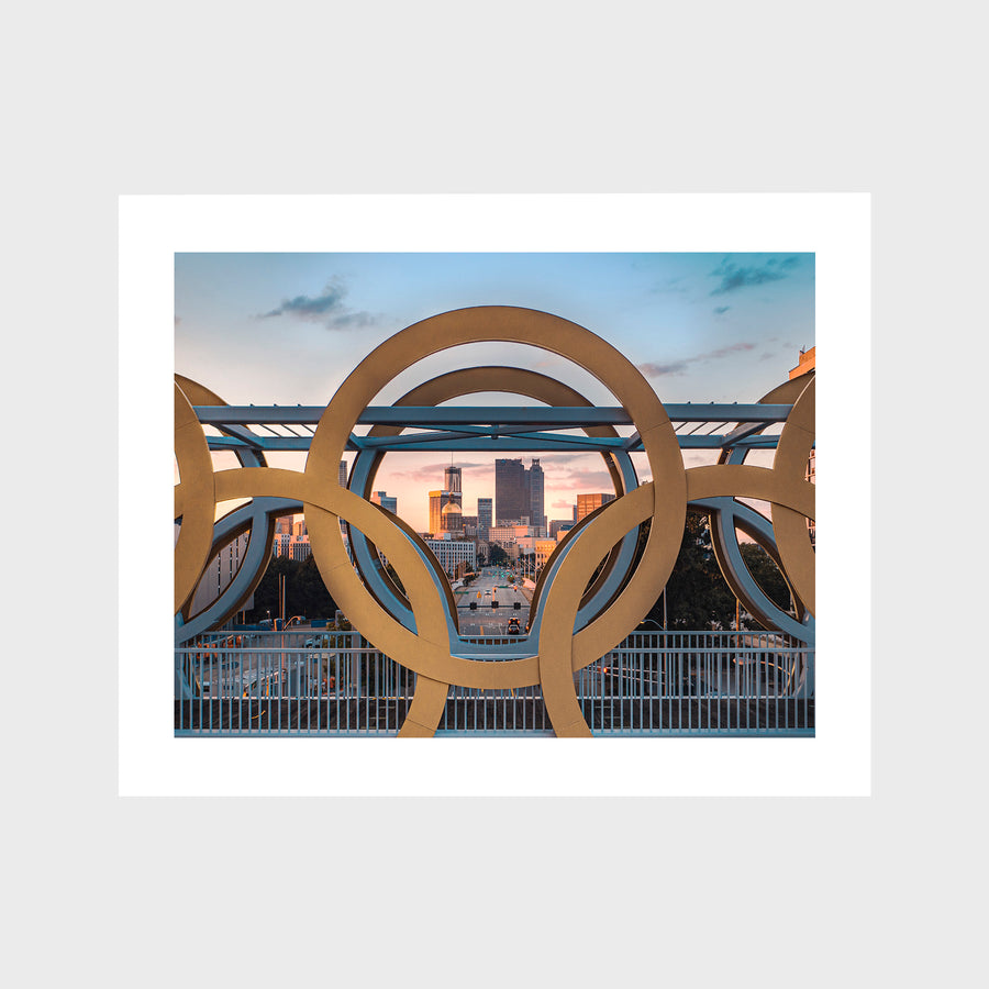 Downtown Atlanta through the Olympic Rings