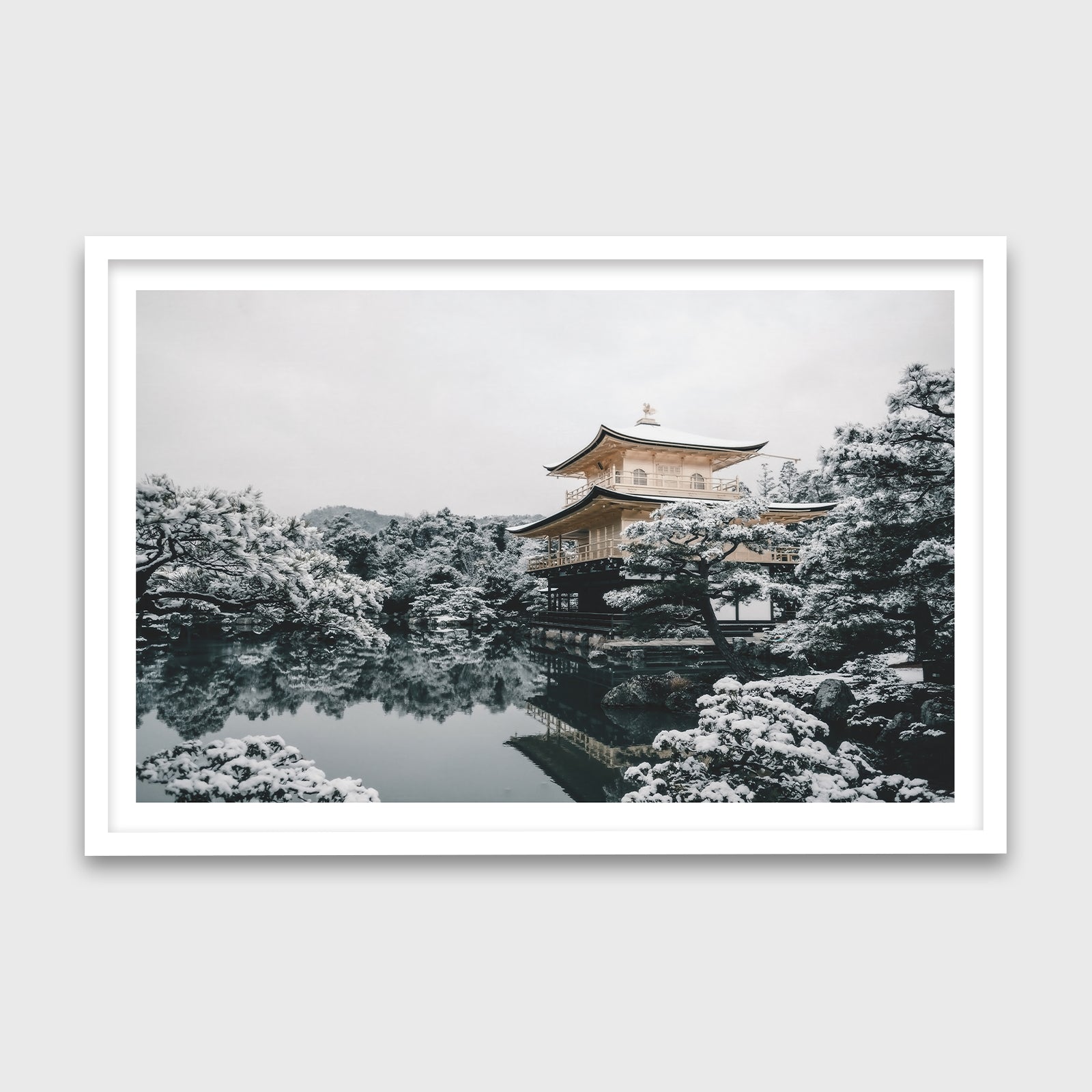 Kinkaku-ji Temple 36x24 White Frame