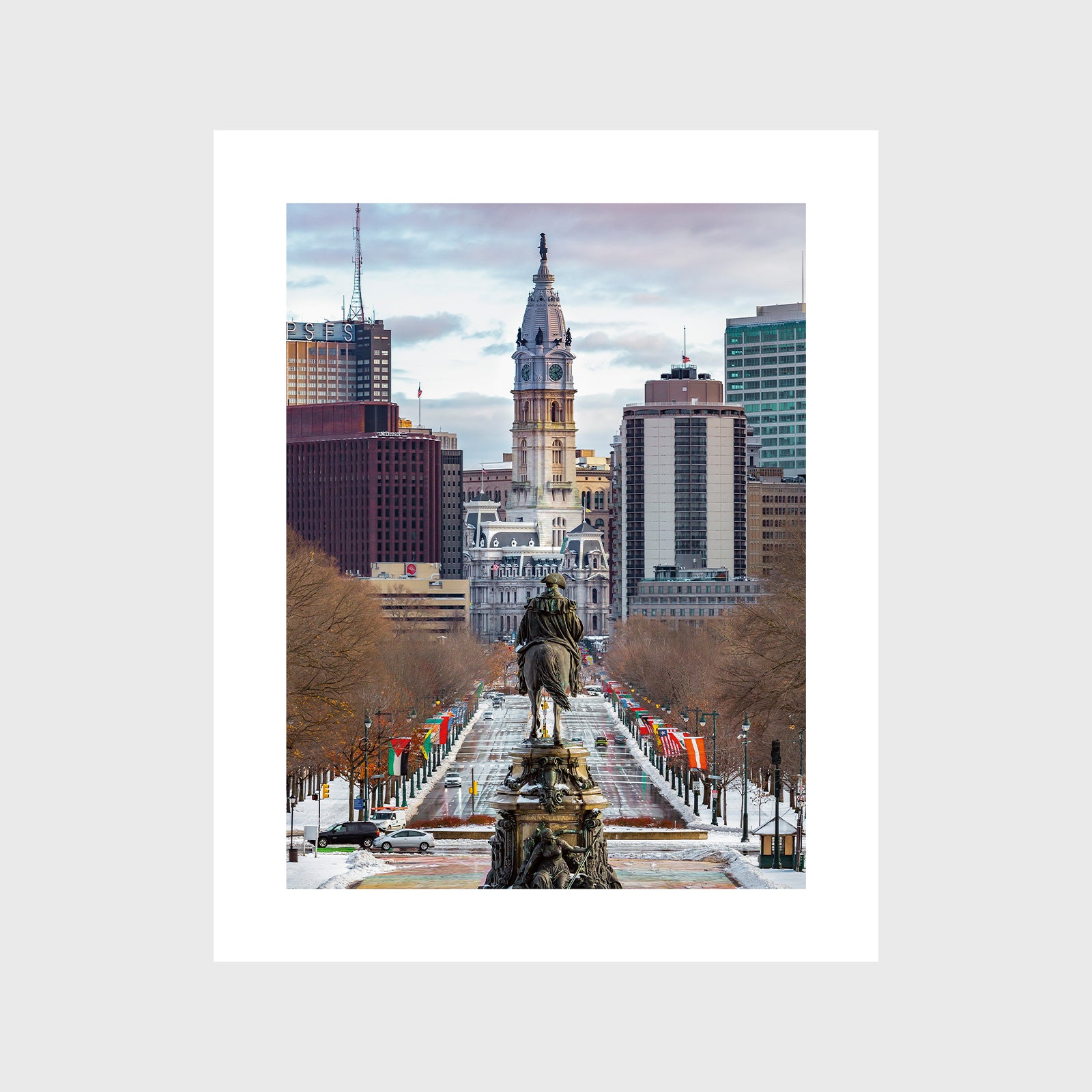 Washington Monument Fountain and Philadelphia City Hall