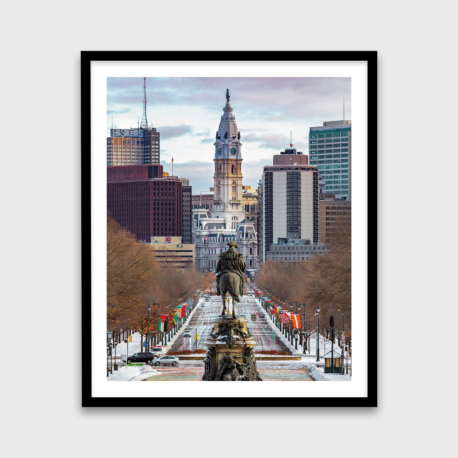 Washington Monument Fountain and Philadelphia City Hall