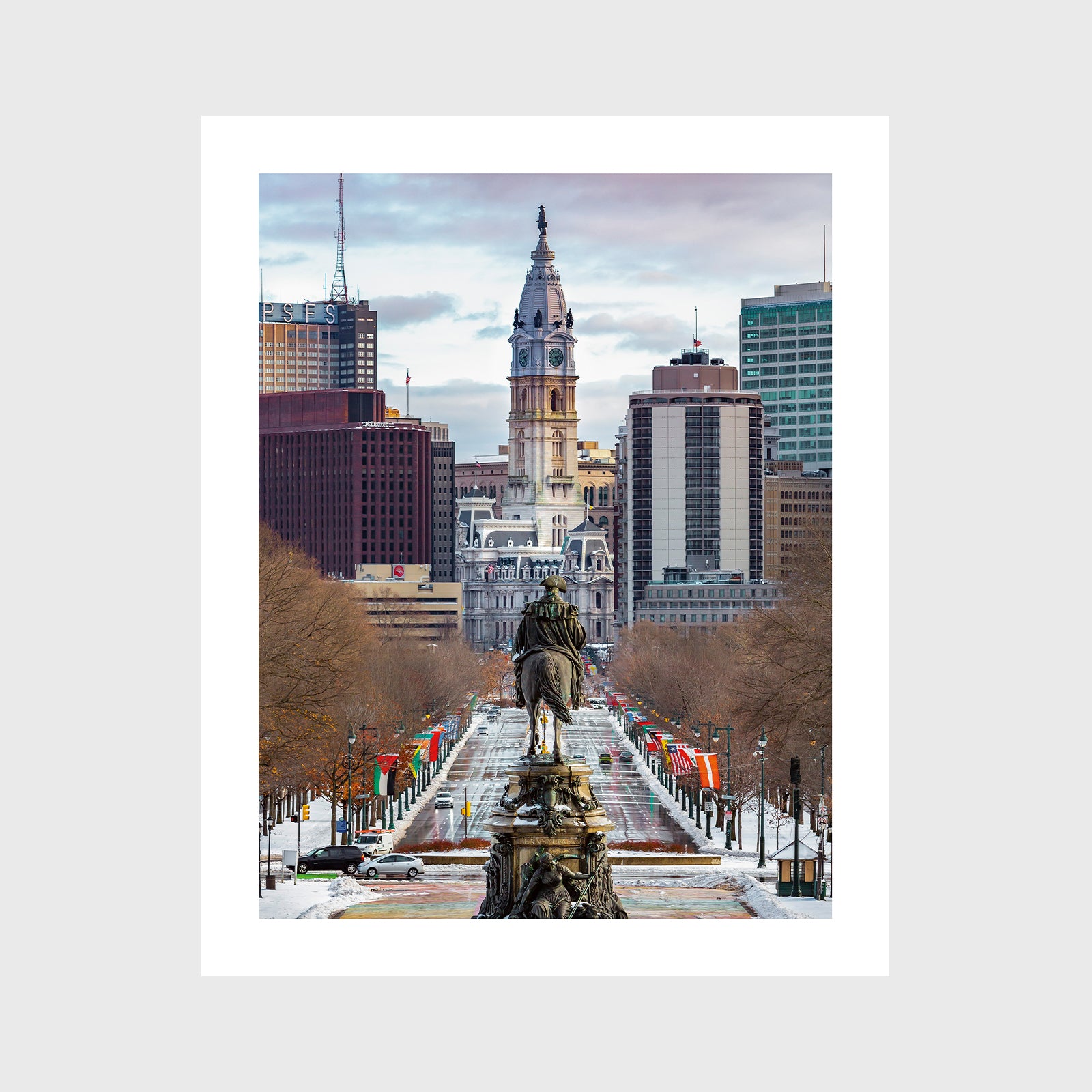Washington Monument Fountain and Philadelphia City Hall